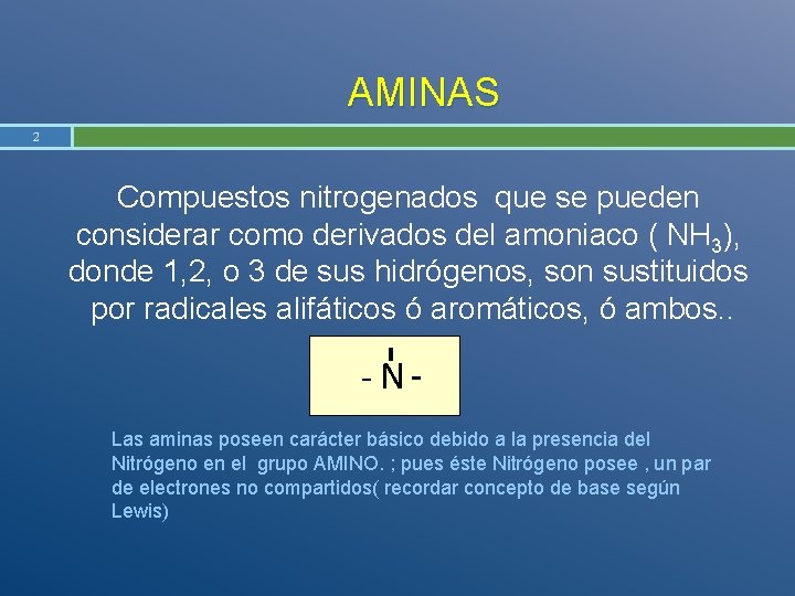 AMINAS 2 Compuestos nitrogenados que se pueden considerar como derivados del amoniaco ( NH