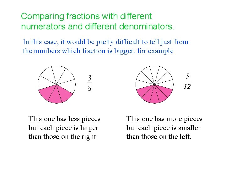 Comparing fractions with different numerators and different denominators. In this case, it would be