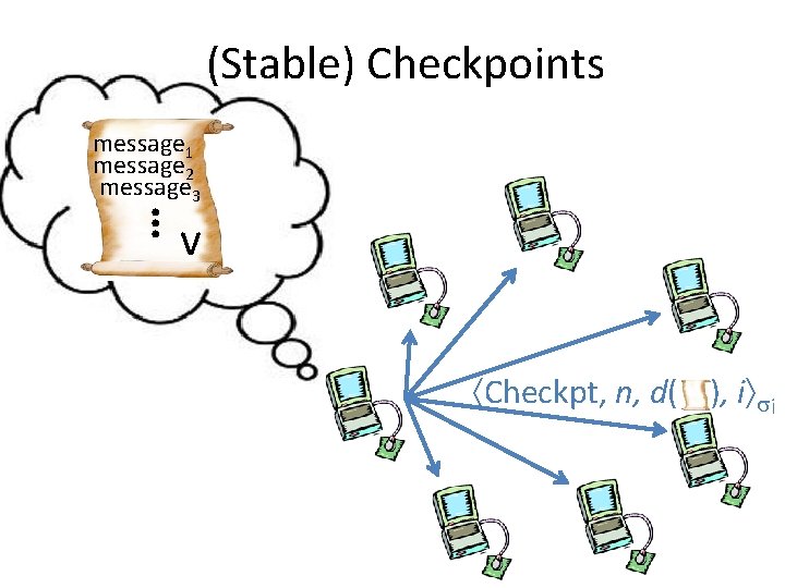 (Stable) Checkpoints message 1 message 2 message 3 . . v Checkpt, n, d(