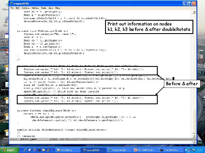 Print out information on nodes k 1, k 2, k 3 before & after