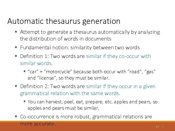 Automatic thesaurus generation § Attempt to generate a thesaurus automatically by analyzing the distribution