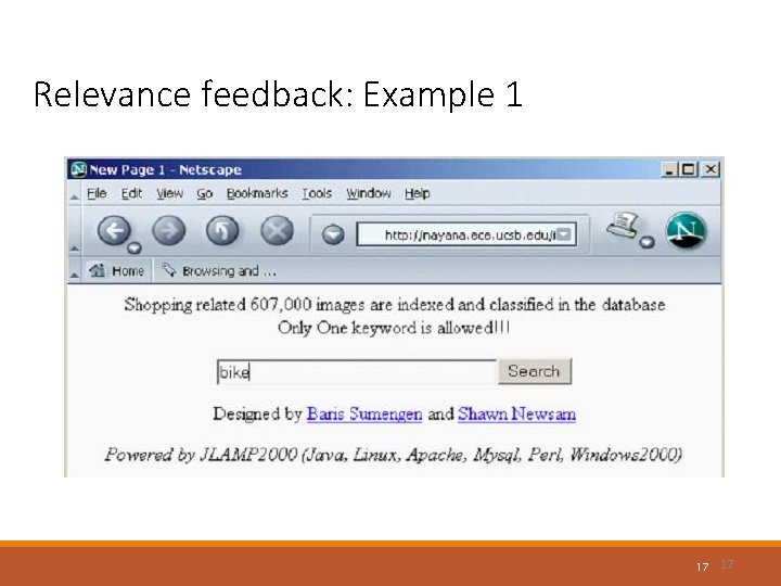 Relevance feedback: Example 1 17 17 