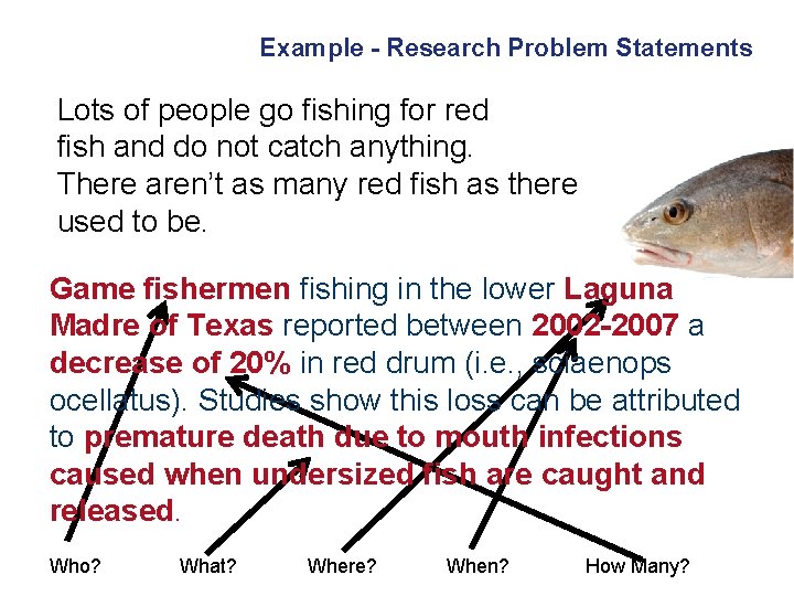 Example - Research Problem Statements Lots of people go fishing for red fish and Example - Research Problem Statements Lots of people go fishing for red fish and