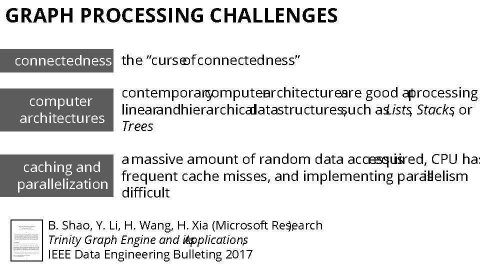 GRAPH PROCESSING CHALLENGES connectedness the “curseof connectedness” computer architectures contemporary computerarchitectures are good at