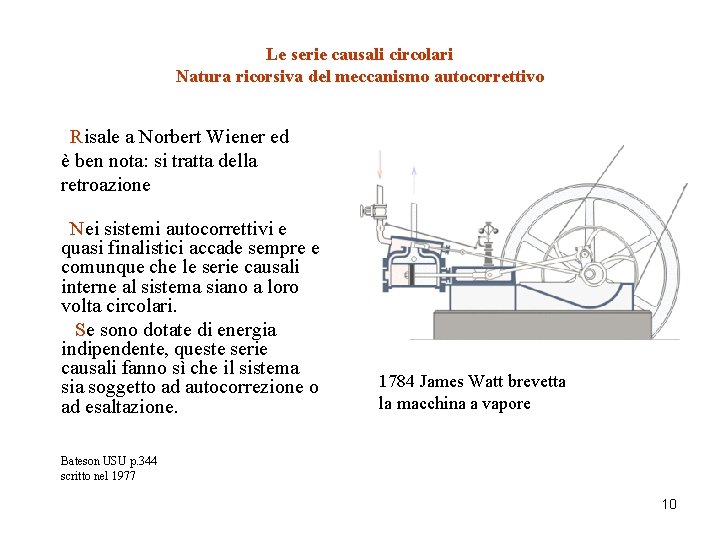 Le serie causali circolari Natura ricorsiva del meccanismo autocorrettivo Risale a Norbert Wiener ed
