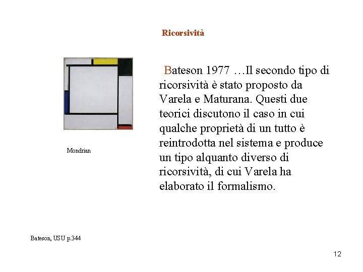 Ricorsività Mondrian Bateson 1977 …Il secondo tipo di ricorsività è stato proposto da Varela