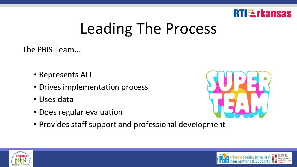 Leading The Process The PBIS Team… • Represents ALL • Drives implementation process •