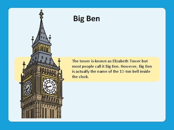 Big Ben The tower is known as Elizabeth Tower but most people call it