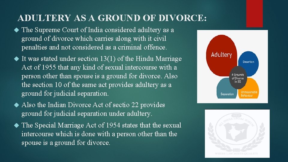ADULTERY AS A GROUND OF DIVORCE: The Supreme Court of India considered adultery as