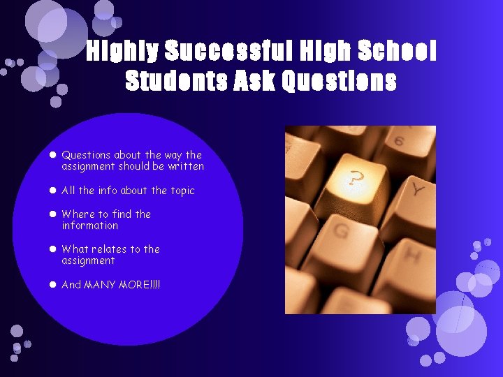 Highly Successful High School Students Ask Questions about the way the assignment should be