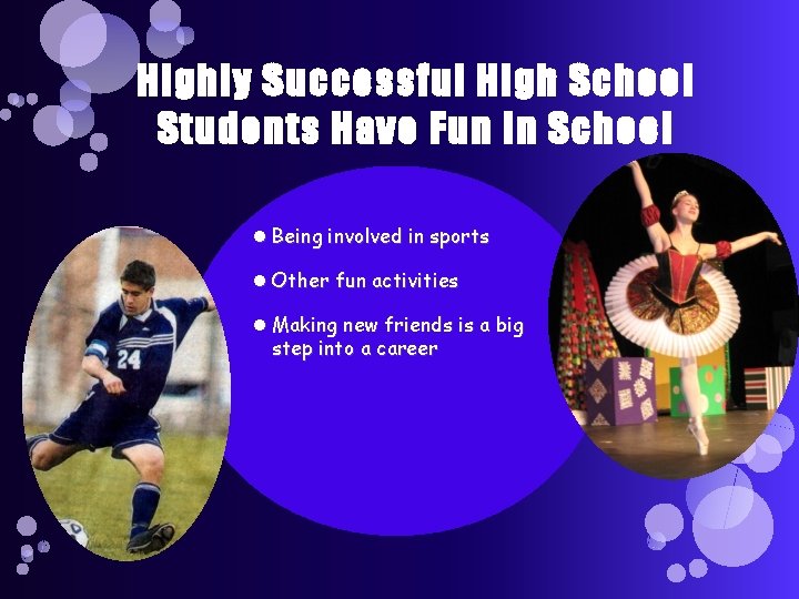 Highly Successful High School Students Have Fun in School Being involved in sports Other