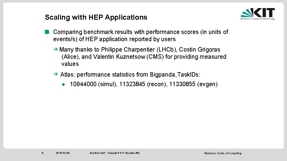 Scaling with HEP Applications Comparing benchmark results with performance scores (in units of events/s)