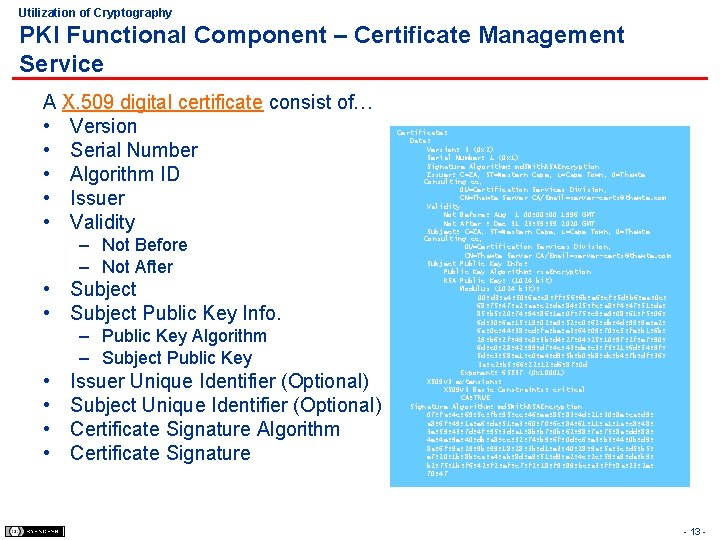 Utilization of Cryptography PKI Functional Component – Certificate Management Service A X. 509 digital