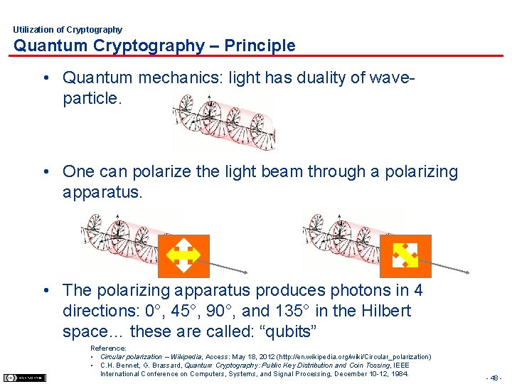 Utilization of Cryptography Quantum Cryptography – Principle • Quantum mechanics: light has duality of