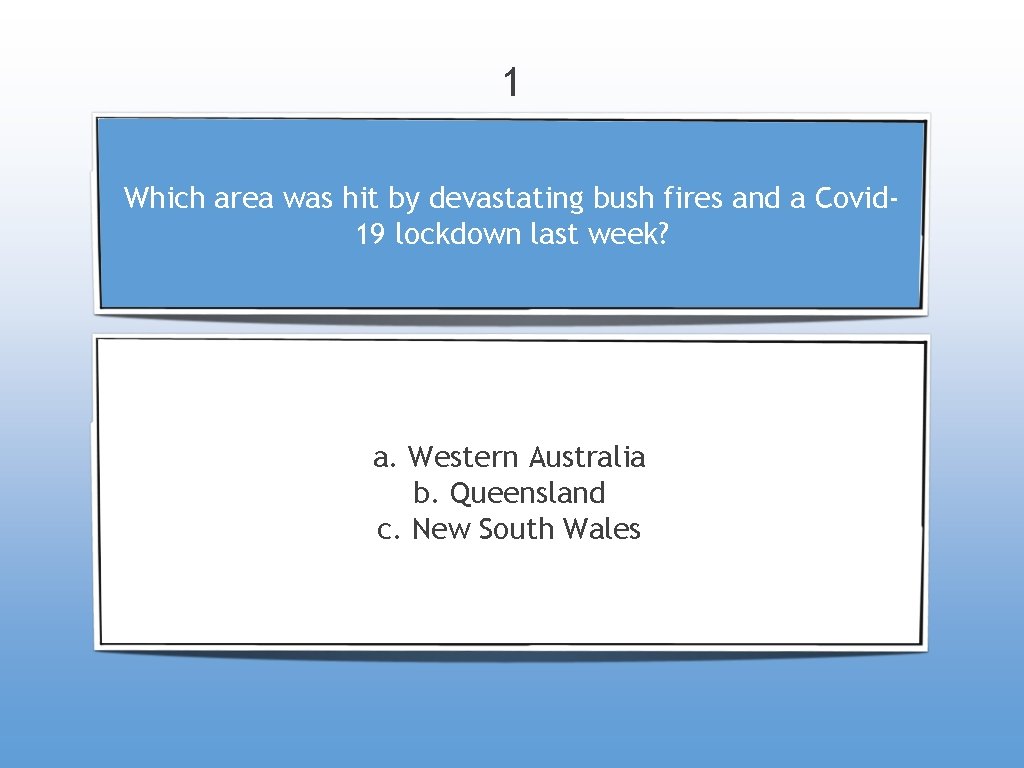 1 Which area was hit by devastating bush fires and a Covid 19 lockdown