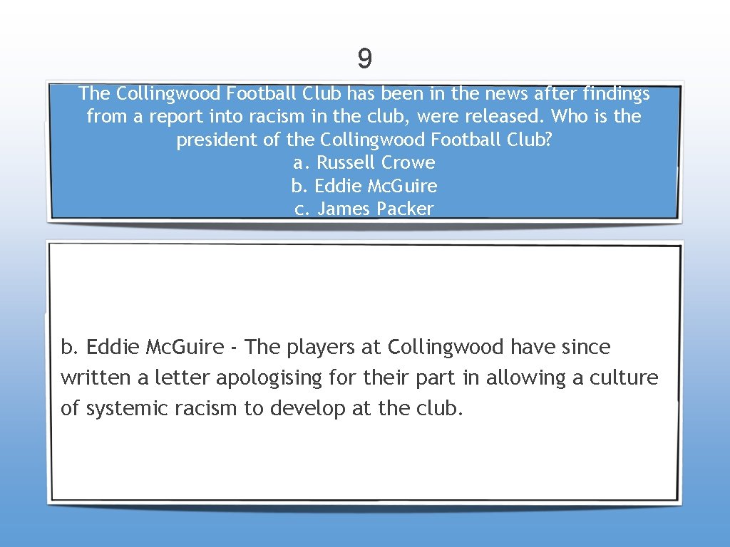9 The Collingwood Football Club has been in the news after findings from a