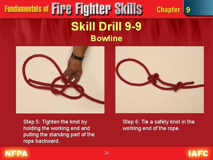 9 Skill Drill 9 -9 Bowline Step 5: Tighten the knot by holding the