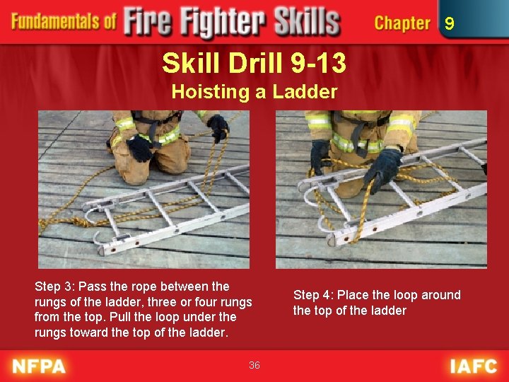 9 Skill Drill 9 -13 Hoisting a Ladder Step 3: Pass the rope between