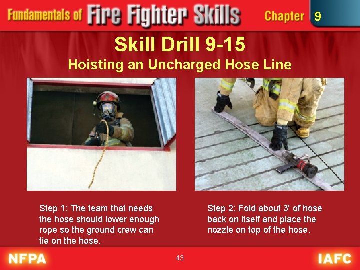 9 Skill Drill 9 -15 Hoisting an Uncharged Hose Line Step 1: The team