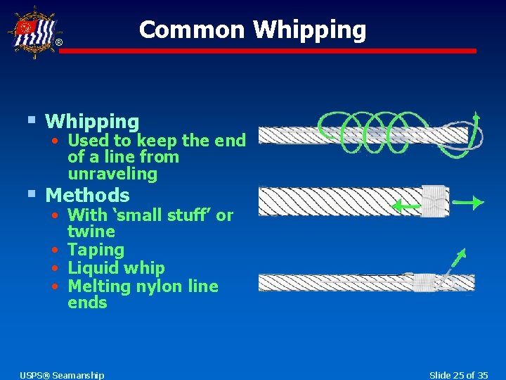 ® Common Whipping § Whipping • Used to keep the end of a line