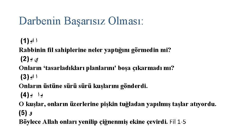 Darbenin Başarısız Olması: (1) ﺍ ﺍﻳ Rabbinin fil sahiplerine neler yaptığını görmedin mi? (2)