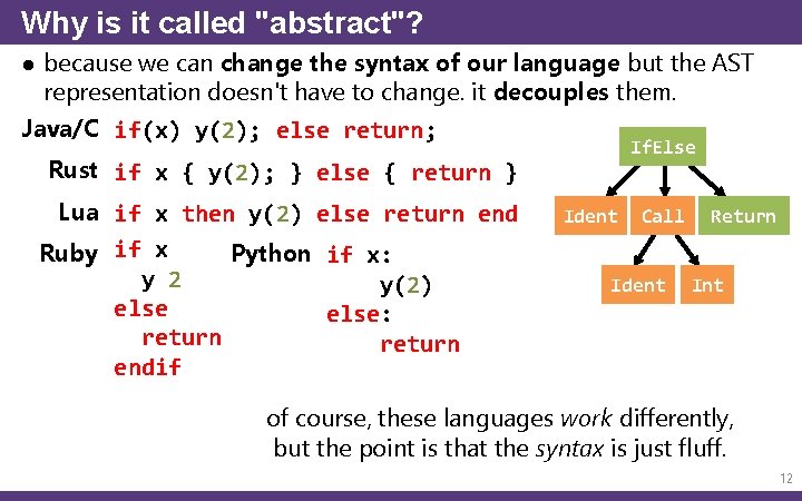 Why is it called "abstract"? ● because we can change the syntax of our