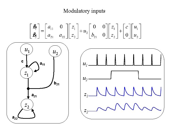 Modulatory inputs u 1 u 2 c u 1 a 11 z 1 b