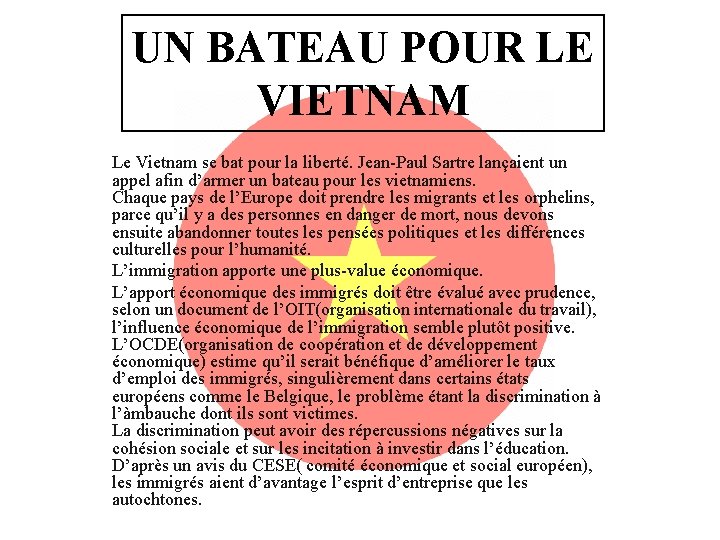 UN BATEAU POUR LE VIETNAM Le Vietnam se bat pour la liberté. Jean-Paul Sartre