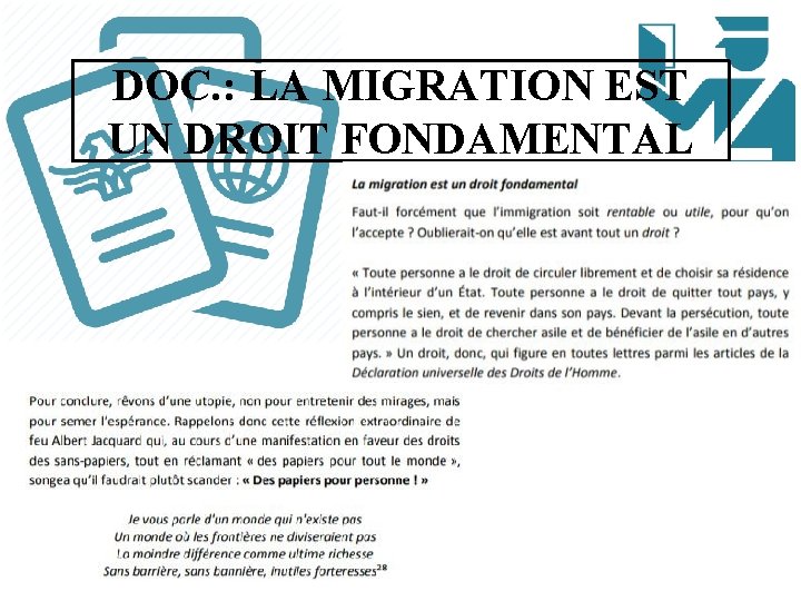 DOC. : LA MIGRATION EST UN DROIT FONDAMENTAL 