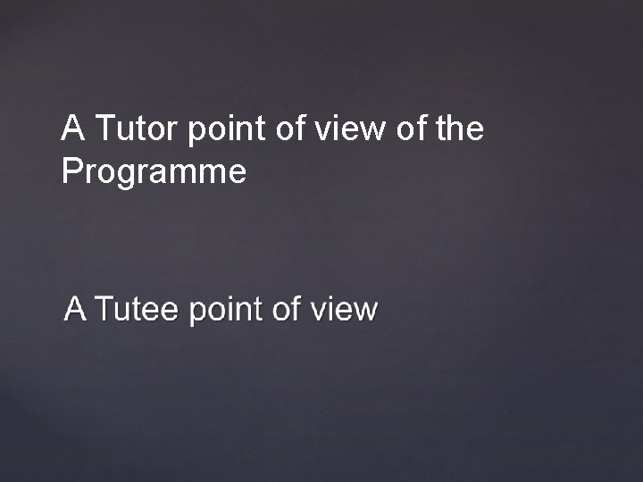 A Tutor point of view of the Programme 