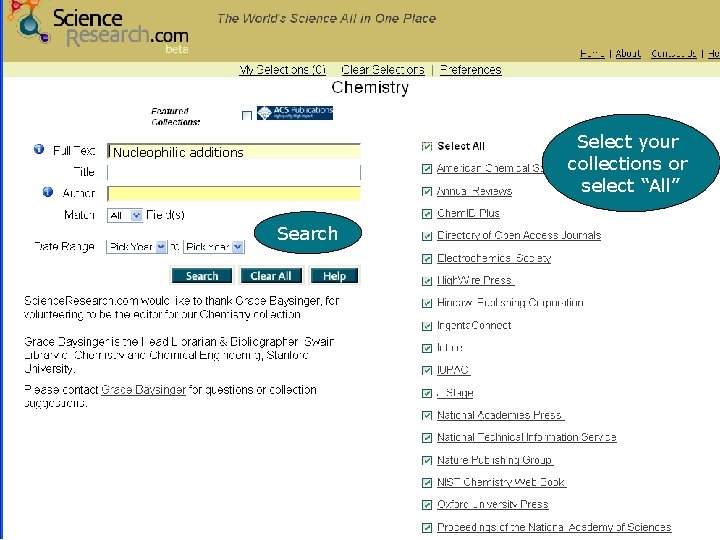 Select your collections or select “All” Nucleophilic additions Search 