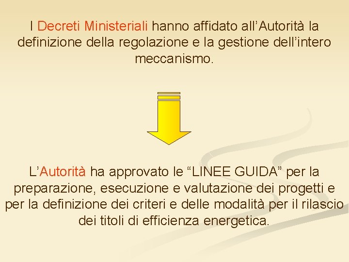 I Decreti Ministeriali hanno affidato all’Autorità la definizione della regolazione e la gestione dell’intero