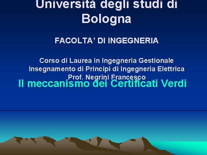 Università degli studi di Bologna FACOLTA’ DI INGEGNERIA Corso di Laurea in Ingegneria Gestionale