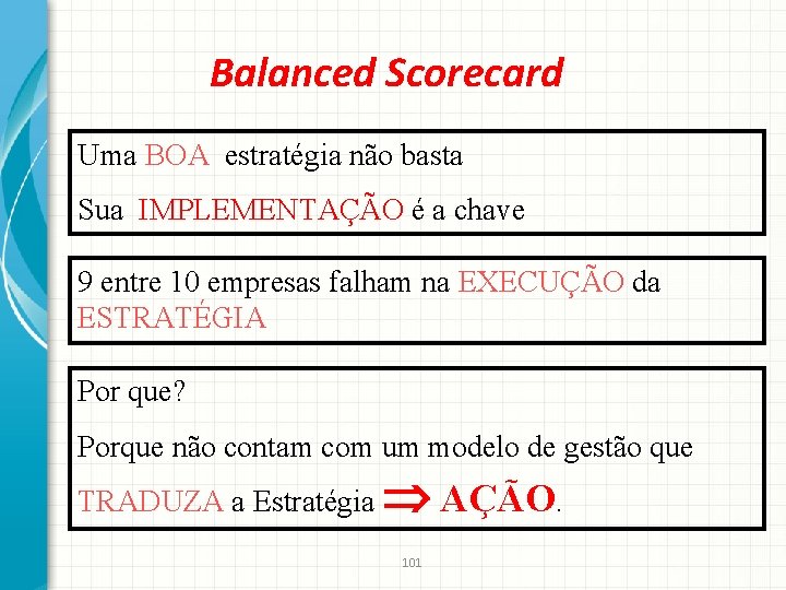 Balanced Scorecard Uma BOA estratégia não basta Sua IMPLEMENTAÇÃO é a chave 9 entre