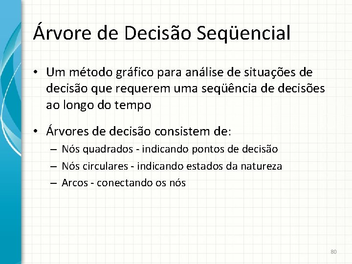Árvore de Decisão Seqüencial • Um método gráfico para análise de situações de decisão