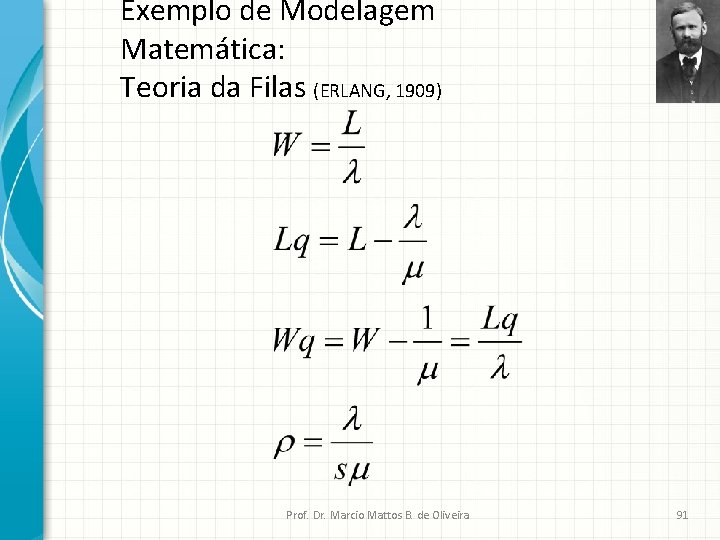 Exemplo de Modelagem Matemática: Teoria da Filas (ERLANG, 1909) Prof. Dr. Marcio Mattos B.