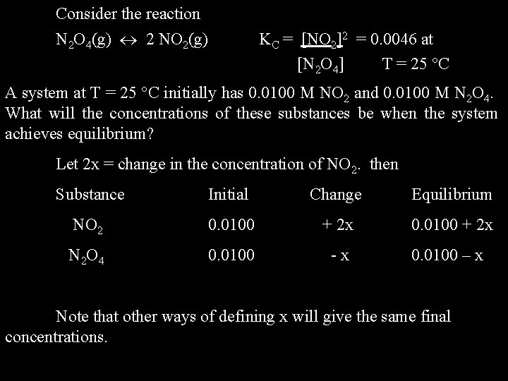 Consider the reaction N 2 O 4(g) 2 NO 2(g) KC = [NO 2]2