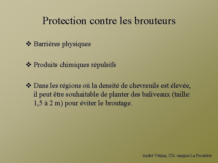 Protection contre les brouteurs v Barrières physiques v Produits chimiques répulsifs v Dans les
