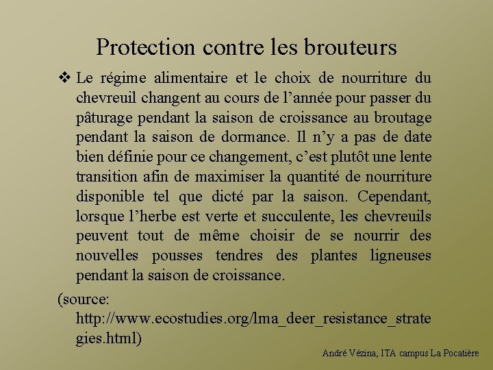 Protection contre les brouteurs v Le régime alimentaire et le choix de nourriture du