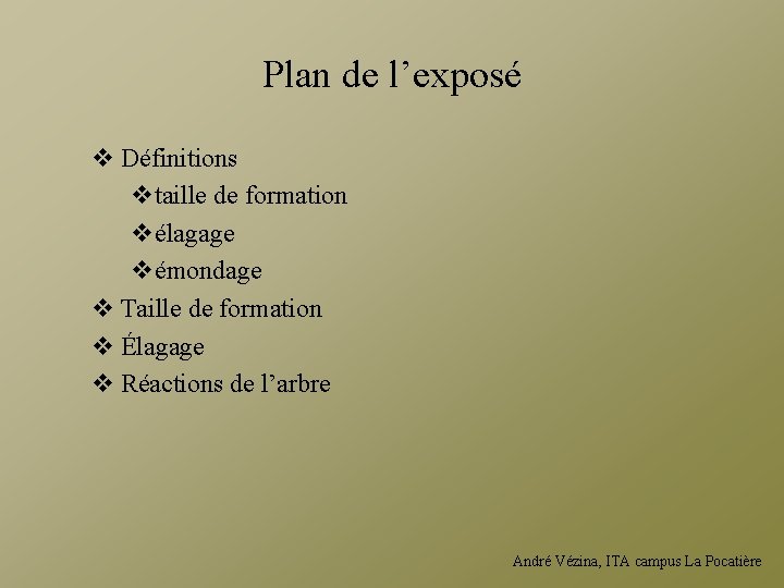 Plan de l’exposé v Définitions vtaille de formation vélagage vémondage v Taille de formation