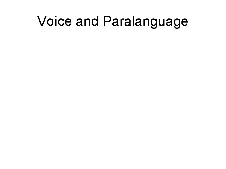 Voice and Paralanguage Voice and Paralanguage
