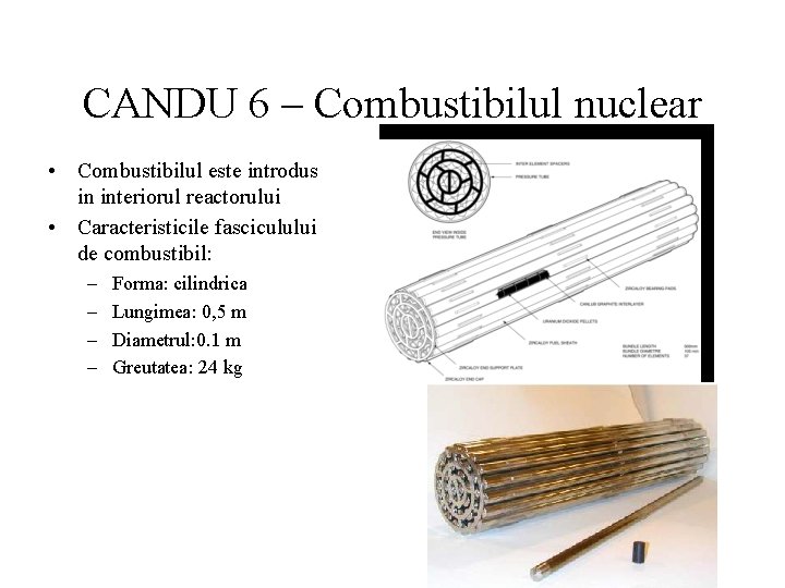 CANDU 6 – Combustibilul nuclear • Combustibilul este introdus in interiorul reactorului • Caracteristicile CANDU 6 – Combustibilul nuclear • Combustibilul este introdus in interiorul reactorului • Caracteristicile