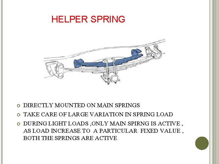 HELPER SPRING DIRECTLY MOUNTED ON MAIN SPRINGS TAKE CARE OF LARGE VARIATION IN SPRING