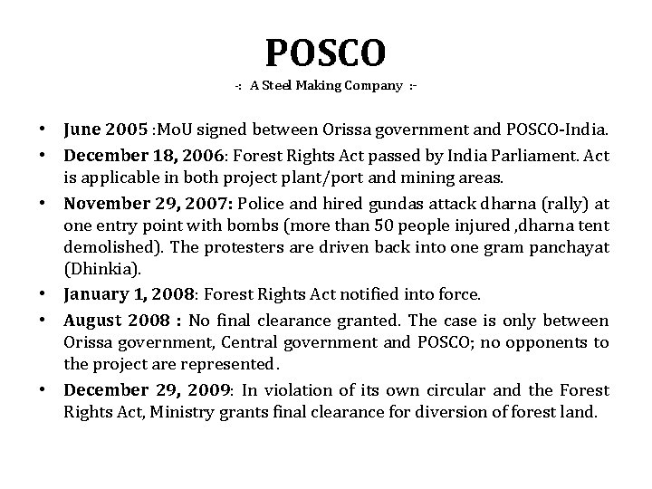 POSCO ‐: A Steel Making Company : ‐ • June 2005 : Mo. U