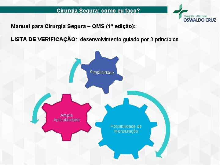 Cirurgia Segura: como eu faço? Manual para Cirurgia Segura – OMS (1ª edição): LISTA