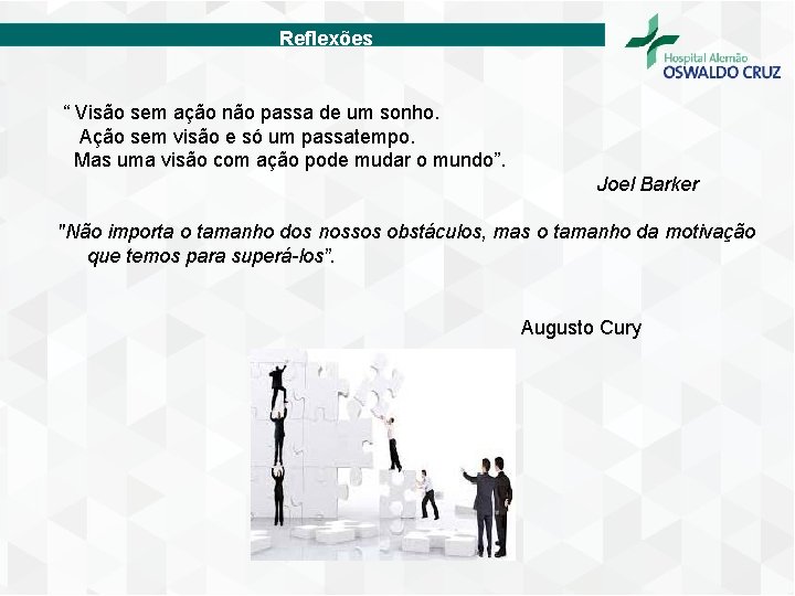 Reflexões “ Visão sem ação não passa de um sonho. Ação sem visão e
