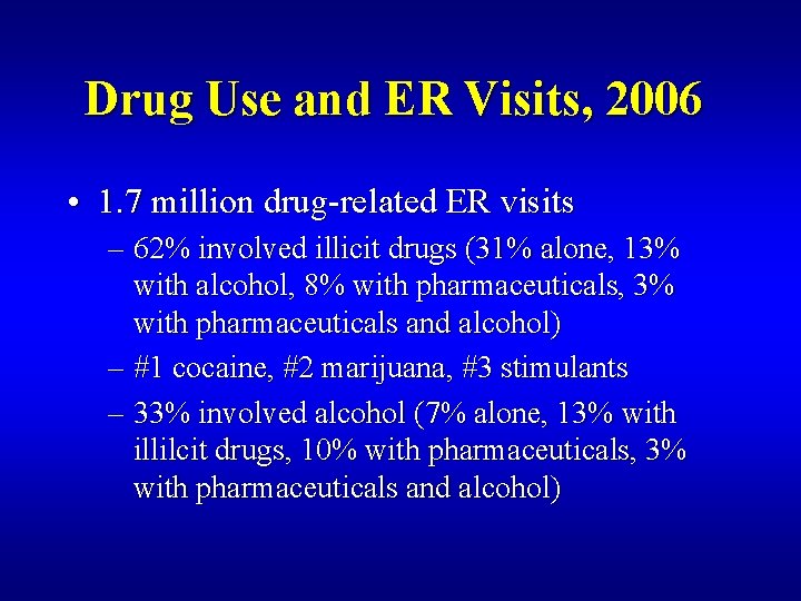 Drug Use and ER Visits, 2006 • 1. 7 million drug-related ER visits –