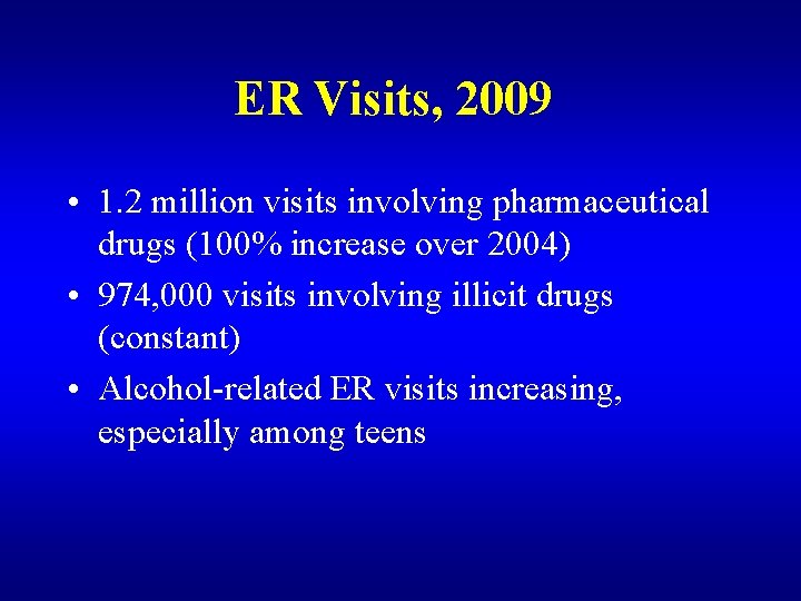 ER Visits, 2009 • 1. 2 million visits involving pharmaceutical drugs (100% increase over