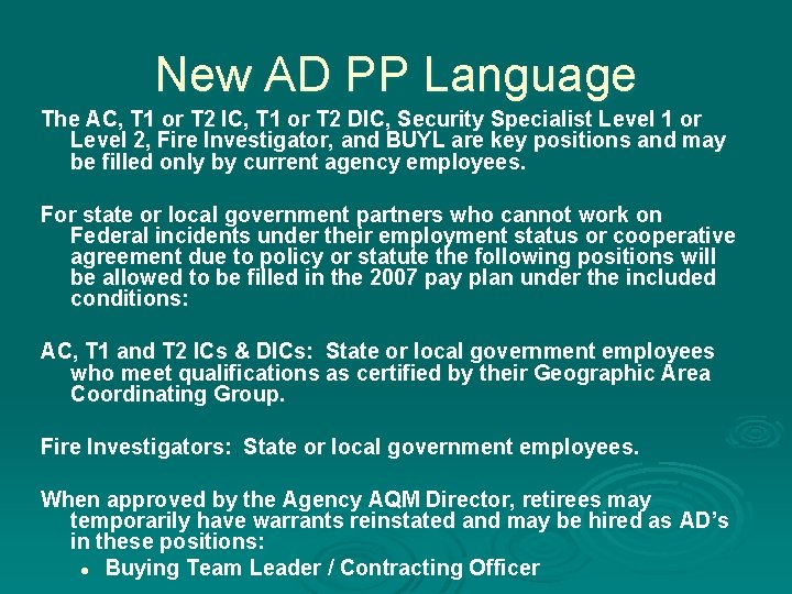 New AD PP Language The AC, T 1 or T 2 IC, T 1