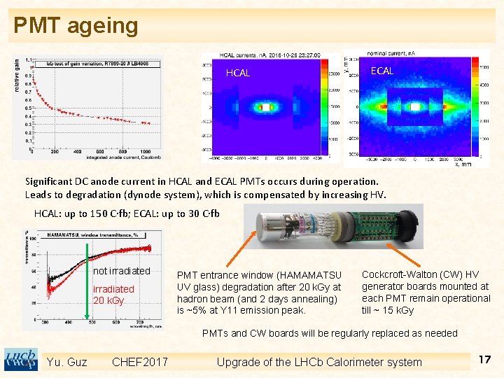 PMT ageing HCAL ECAL Significant DC anode current in HCAL and ECAL PMTs occurs